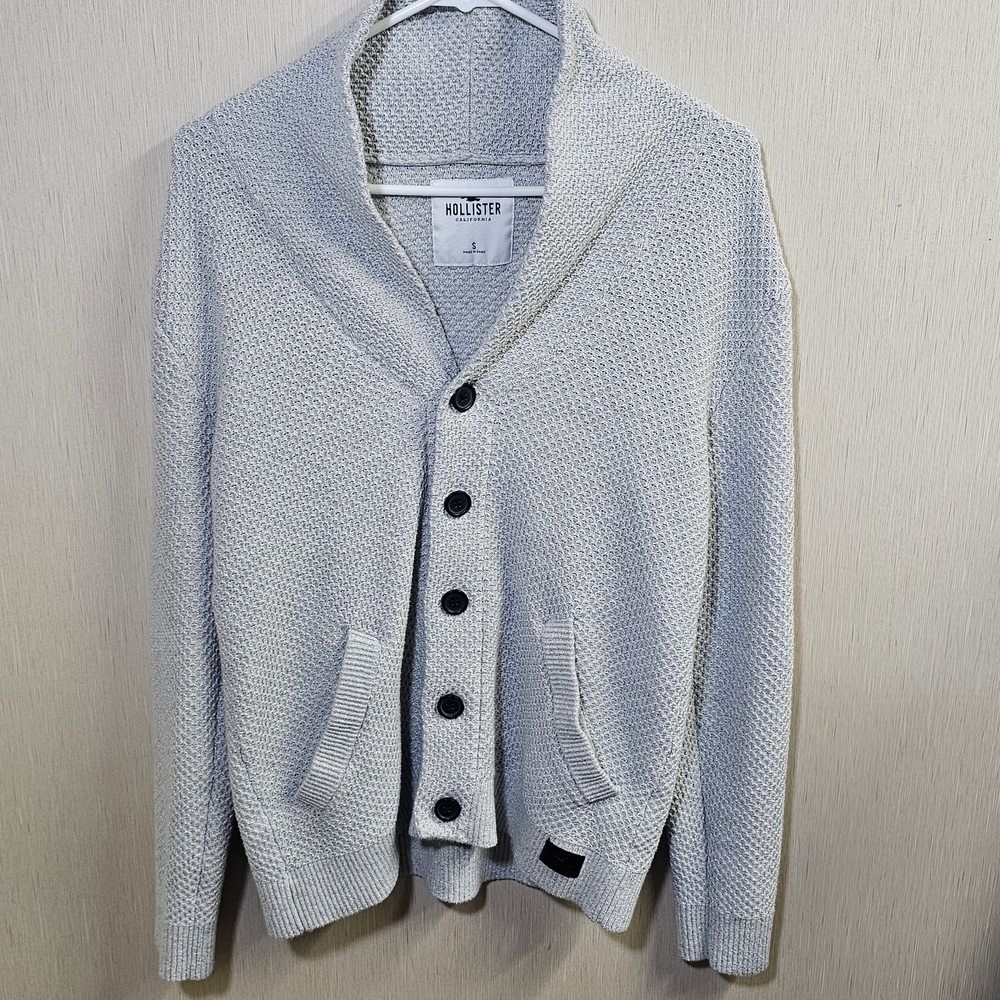 Hollister Shawl Collar Knit Button Cardigan Sweater Small Gray Y2K Preppy